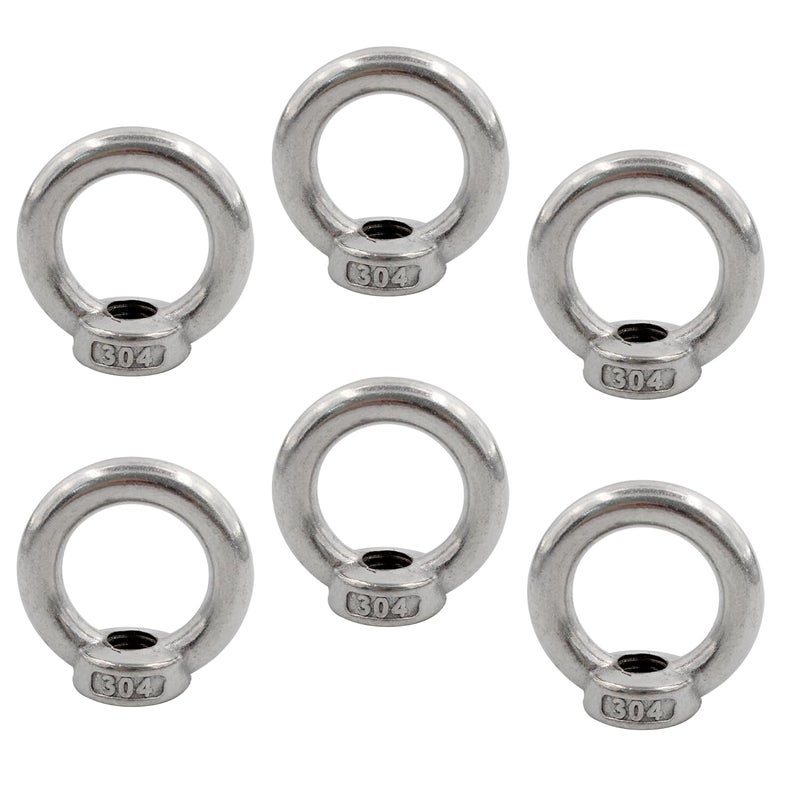 AUXBC 6PCS M10 Lifting Eye Nut, Stainless Steel Lifting Eye Threaded Nut Fastener, Hardware Ring Shaped Eye Bolt, 43mm/1.7inch OD - Image 1